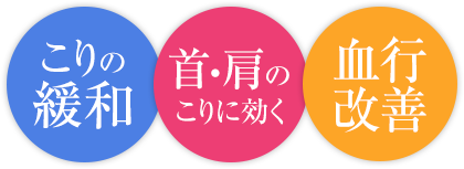 こりの緩和、首・肩のこりに効く、血行改善